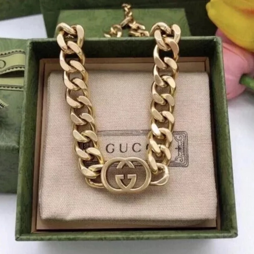 Gucci Gold Statement Necklace with Iconic GG Logo
